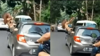 Viral Aksi Bule Ugal-ugalan Joget Keluarkan Badan di Kaca Mobil, Menuai Sorotan Netizen