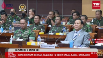 Gelar Rapat Tertutup dengan Komisi I, Menhan Prabowo Duduk Diapit Panglima TNI dan KSAD Dudung Abdurachman