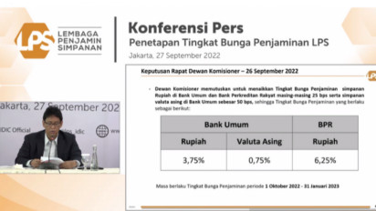 LPS Naikkan Tingkat Bunga Penjaminan Simpanan Rupiah Jadi 3,75 Persen