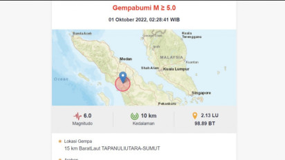 Getaran Keras Gempa Magnitude 6,0 Tapanuli Utara Terasa hingga ke Sejumlah Wilayah