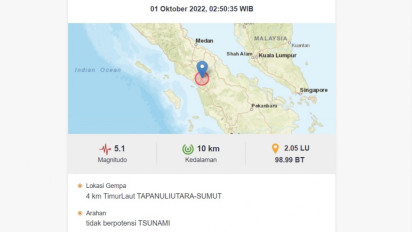 Gempa Susulan Mag 5.1 Terjadi Pascagempa Mag 6.0 di Tapanuli Utara
