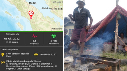 Lagi, Tapanuli Utara Diguncang Gempa Magnitudo 4,5