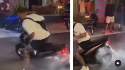 Viral! Wisatawan Asing di Bali Berulah Lagi, Seorang Bule Lakukan Aksi Burn Out Menggunakan Sepeda Motor Sewaan