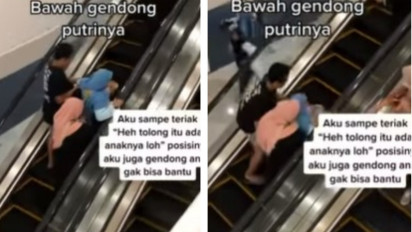 Viral Video Seorang Pria Selamatkan Ibu yang Terjatuh Sambil Gendong Anaknya saat Naiki Eskalator