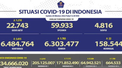 Update Covid-19 di Indonesia: Kasus Aktif Bertambah 1.210