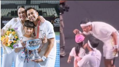 Klaim Juara Tiba Tiba Tenis, Jadi Sorotan Momen Raffi Ahmad Hampiri dan Cium Kening Buah Hati Desta