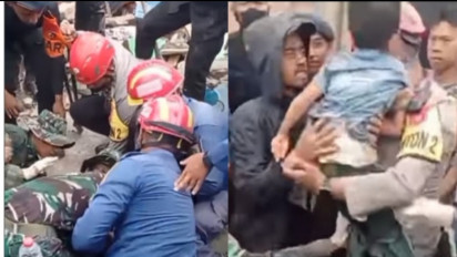 Video Detik-Detik Bocah 5 Tahun Ditemukan Hidup Usai Tertimbun 3 Hari di Reruntuhan Gempa Cianjur