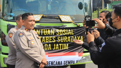 Ringankan Beban Korban Gempa Bumi Cianjur, Polrestabes Surabaya Kirim Bantuan Sosial