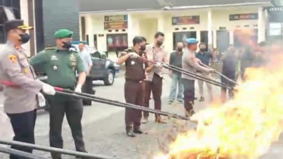 Polres Aceh Tengah Musnahkan 55 Ribu Gram Ganja Kering Hasil Sitaan Bareskrim Mabes Polri