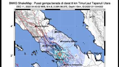 Gempa Hari Ini, Magnitudo 4,8 Guncang Kabupaten Tapanuli Utara