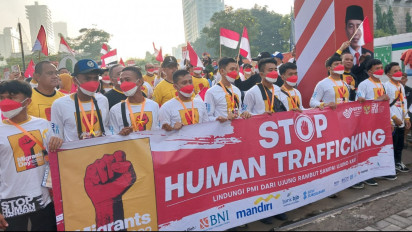 Hari Migran Internasional, PMI Kibarkan Stop Human Trafficking di Bunderan HI