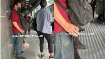 Viral, Seorang Pria Tertangkap Basah Merekam Bokong Seorang Wanita saat Menunggu Bus Transjakarta