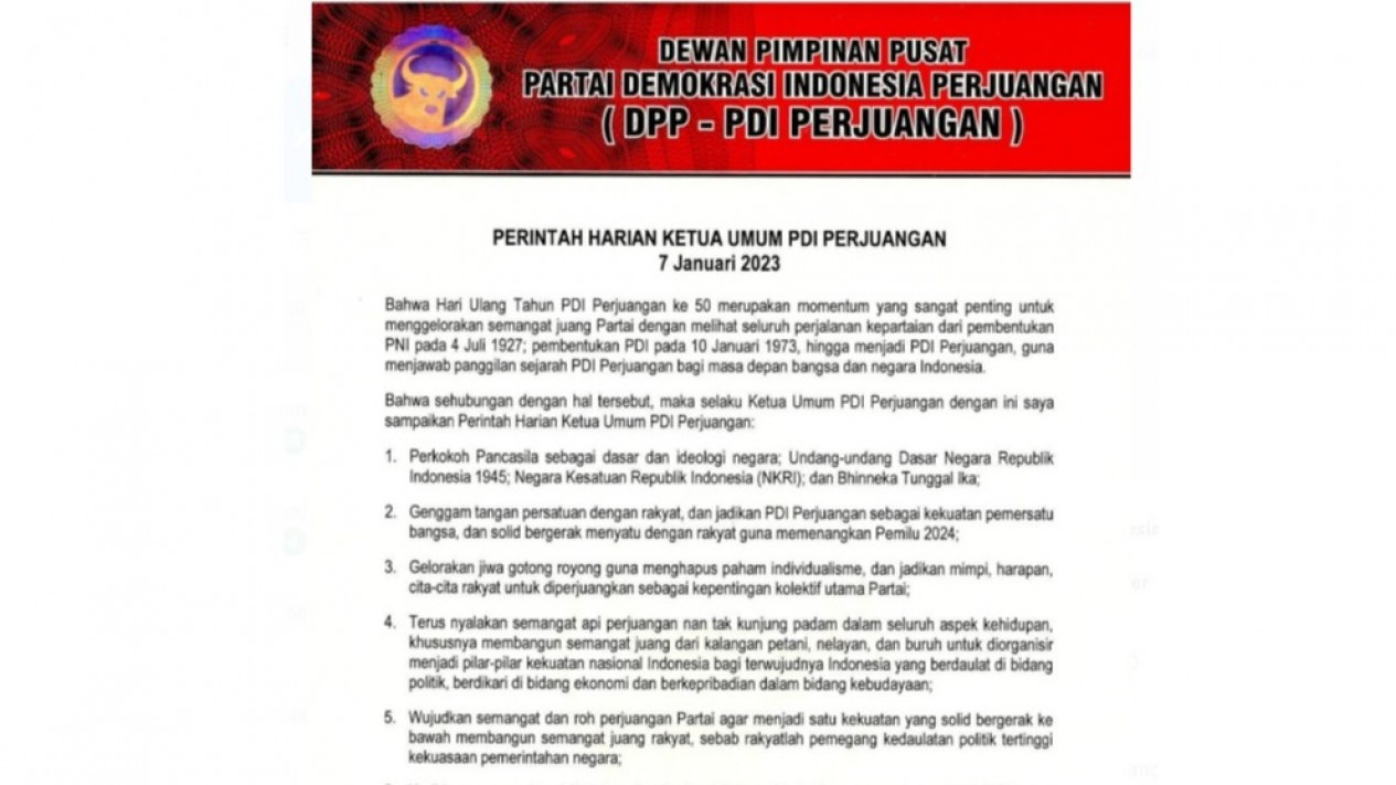 Megawati Soekarnoputri Keluarkan Surat Perintah Harian Kepada Kader PDIP se-Indonesia
            - galeri foto