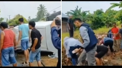 Viral Mobil Pengangkut Uang di Padang Pariaman Terguling, Uang Miliran Rupiah Berhamburan ke Jalan