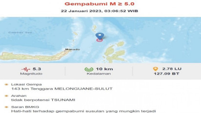 Gempa M 5,3 Mengguncang Laut Melonguane Sulut, Tak Berpotensi Tsunami