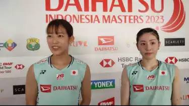 Pasangan Ganda Putri Nami Matsuyama/Chiharu Shida di Istora Senayan, Jakarta, Kamis (26/1/2023).