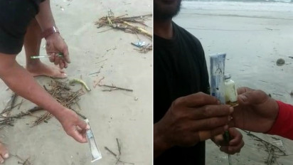 Memprihatinkan, Limbah Medis Berserakan di Pantai Pulau Merah Banyuwangi