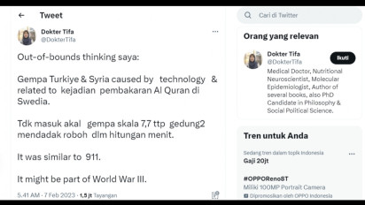 Parah! Komentar Dokter Tifa Soal Gempa Turki: Related Dengan Kejadian Pembakaran Al Quran di Swedia dan Perang Dunia III