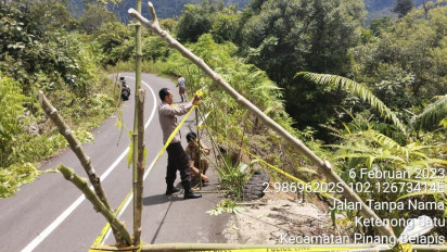 Badan Jalan Amblas, Polisi Pasang Rambu dan Pembatas Darurat