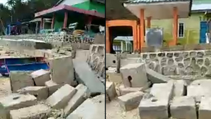Beton Penahan Ombak Sepanjang 40 Meter di Bintan Rusak Dihantam Ombak