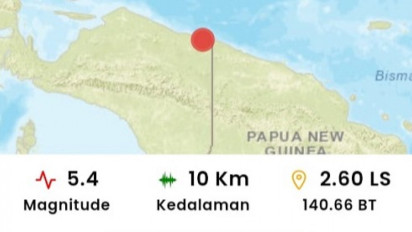 Gempa Magnitudo 5,4 Guncang Papua, Kedalaman 10 Kilometer