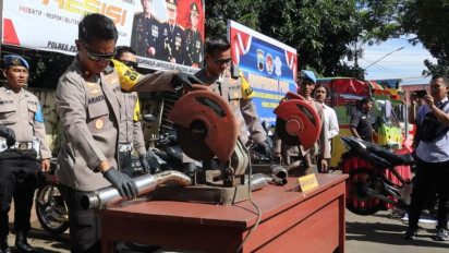 Polres Pemalang Musnahkan 500 Knalpot Brong Hasil Operasi Keselamatan Candi 2023
