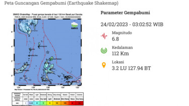 BMKG: Gempa Bumi Magnitudo 6,8 Guncang 133 KM Barat Laut Daruba Maluku Utara