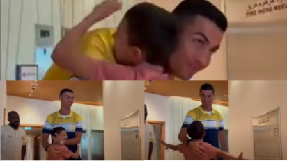 The Real GOAT! Ronaldo Bertemu Bocah Penyintas Gempa Suriah dan Turki, Tiru Selebrasi 'Siu'