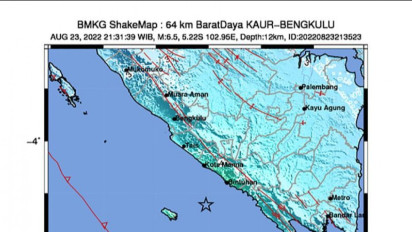 Gempa Magnitudo 4,9 Guncang Bengkulu