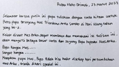 Di Balik Jeruji Besi Mako Brimob, Ferdy Sambo Kirim Pesan Mendalam ke Anaknya