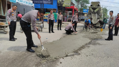 Jelang Arus Mudik, Dit Lantas Polda Riau Lakukan Pengecoran Jalinsum