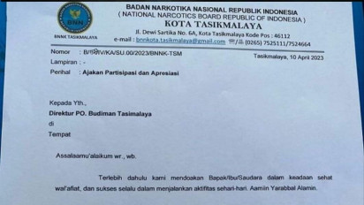 Memalukan! Surat BNN Tasikmalaya Minta THR untuk 28 Orang ke PO Budiman, Ini Isinya
