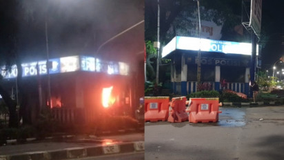 Berita Foto : Tiga Pos Polisi Diserang OTK, 1 Mobil Tahanan Polisi Dirusak, 2 Motor Patroli Dibakar, 1 Warga Terluka