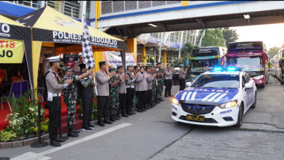 Polresta Sidoarjo Berangkatkan 10 Bus Mudik Bareng Gratis