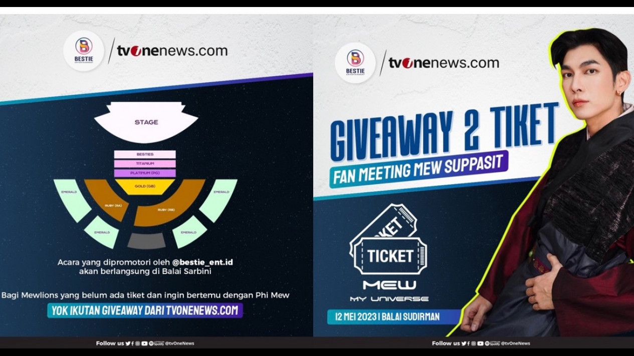 tvOnenews.com Adakan Giveaway Tiket Fanmeeting Mew Suppasit, Simak Syarat dan Ketentuannya
            - galeri foto