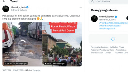 Lapor Pak Jokowi! Jalan Rusak Ini Bukan di Lampung, Tapi di Jawa Tengah. Netizen: Gubernur Sibuk di Jakarta Joging