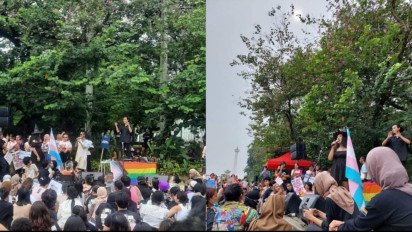 Viral! Aksi Kibarkan Bendera LGBT di Monas dalam Rangka Peringati Women’s March, Terpantau Banyak Perempuan Berhijab
