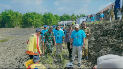 Mitigasi Bencana Banjir, Ribuan Batang Rumput Vetiver Ditanam di Sempadan Kali Lamong Gresik