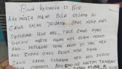 Tulis Surat Penyesalan dan Kata Maaf, Pemuda di Gresik Ditemukan Tewas Bunuh Diri