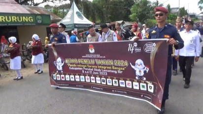 KPU Pali Sambut Kedatangan Bendera Kirab Pemilu 2024 dari KPU Muara Enim