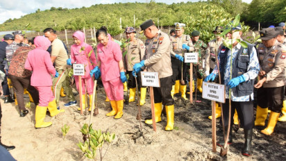 Jaga Ekosistem Laut, Kepolisian Kepulauan Riau Menanam 3000 Batang Pohon Mangrove di Pulau Setokok Peringati Hari Jadi Bhayangkara ke-77