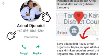 Penipu Catut Nama Gubernur Lampung Arinal Djunaidi, Janjikan Dana Hibah ke Masyarakat