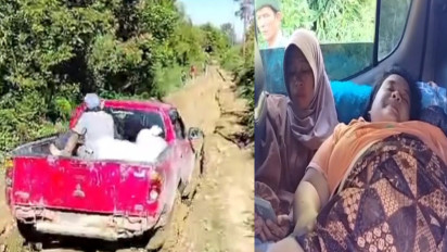 Jalan Rusak Parah, Ibu Hamil di Merangin Jambi Hampir Melahirkan di Jalan Berlumpur