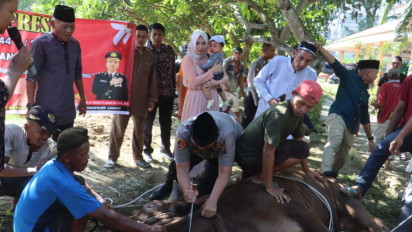 Kapolres Langkat Sembelih Hewan Kurban, 11 Sapi dan 5 Domba Dikurbankan