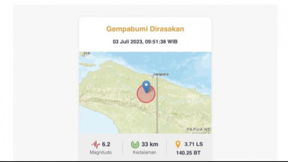 Gempa Magnitudo 6,2 Guncang Keerom Papua