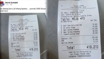 Viral! Harga Makanan dan Minuman di Puncak 2000 Siosor Tanah Karo Tidak Sesuai dengan Pesanan