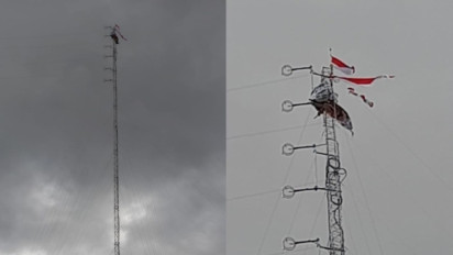 Memasuki Hari Kedua, Agus Woro Masih Bertahan di Puncak Tower Pemancar, Bagaimana Makan dan Minumnya ?.....