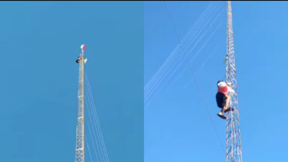 Bak Spiderman, Seorang Pemuda di Maros Nekat Panjat Tower Tanpa Pengaman Kibarkan Bendera demi Konten Video