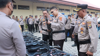 Menjelang Pilkades Serentak, Kapolres Lampung Selatan Cek Puluhan Senjata Api dan Kendaraan Dinas