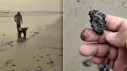 Limbah Aspal Kembali Mencemari Pesisir Lampung, Terjadi Hampir Tiap Tahun